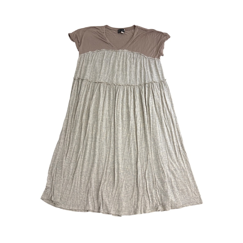 Saturday Sunday Anthropologie Tiered Midi Dress Brown Gray V-Neck Size M